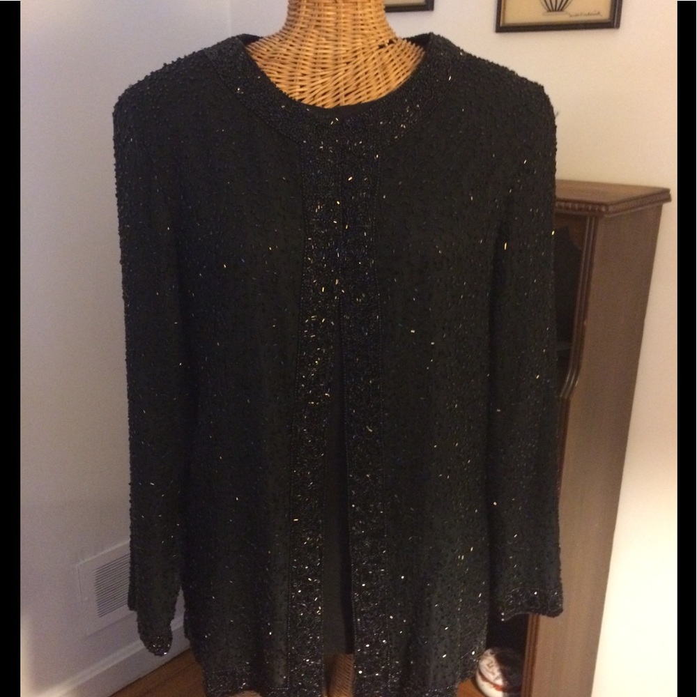 Vintage Stenay Black Silk Beaded Jacket M
